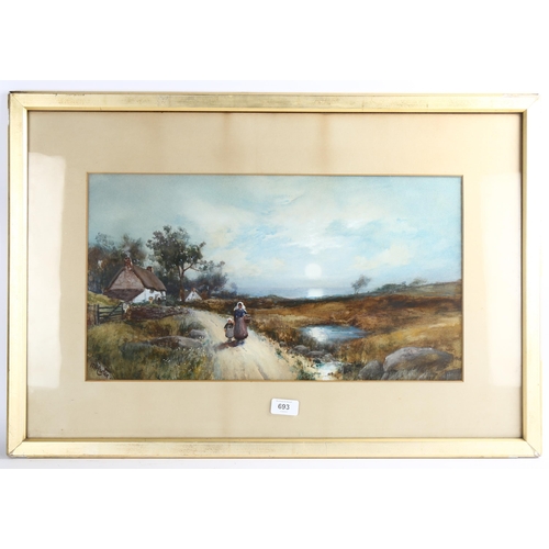 693 - Richard Harry Carter (1839 - 1911), 2 figures on a country lane, watercolour, signed, 28cm x 51cm, f... 