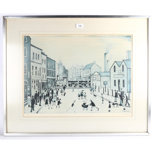 706 - Laurence Stephen Lowry (1887 - 1976), lithograph, Level Crossing, signed in pencil, image 41cm x 57c... 