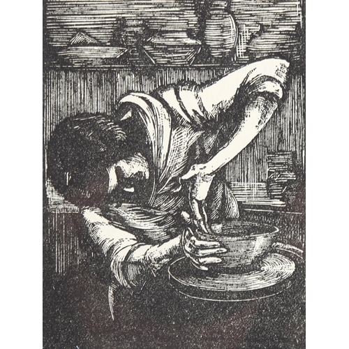 707 - Hilda Quick, The Thrower, wood engraving, published by The London Mercury 1930, 9cm x 6.5cm, framed