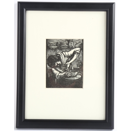 707 - Hilda Quick, The Thrower, wood engraving, published by The London Mercury 1930, 9cm x 6.5cm, framed