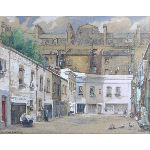 710 - Lilian Clark Goodchild, backstreet mews, watercolour, signed and dated 1957, 28cm x 36cm, framed