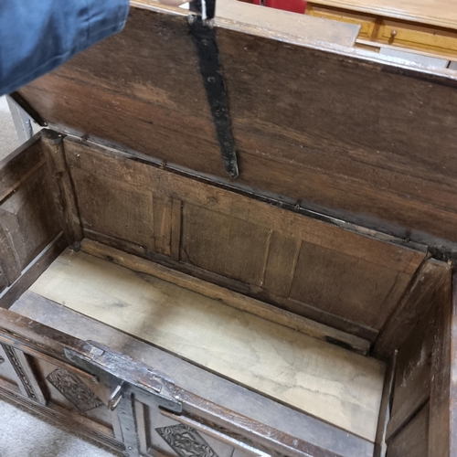 202 - An Italian 18th century walnut Cassonne, carved detail to front and sides, 128 x 60cm, height 58cm