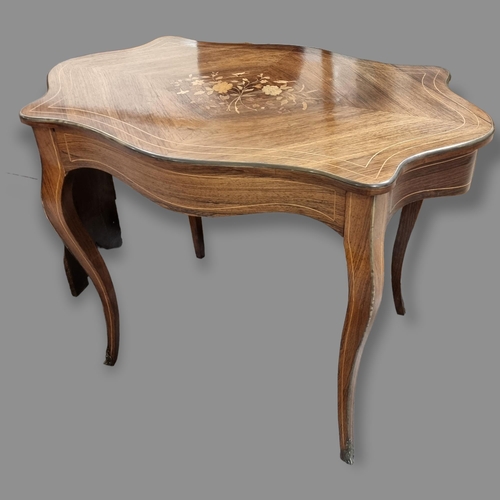 203 - An 20th century marquetry and inlaid centre table, with drawer under, and brass edging to top and le... 