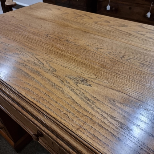 206 - A Victorian oak partners desk, with 3 drawers either side of top, pedestals have drawers and cupboar... 