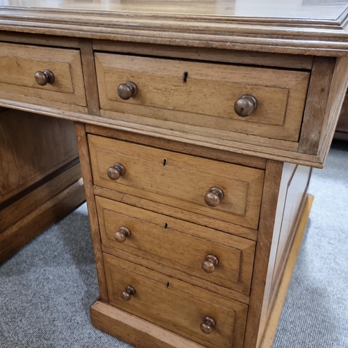 206 - A Victorian oak partners desk, with 3 drawers either side of top, pedestals have drawers and cupboar... 