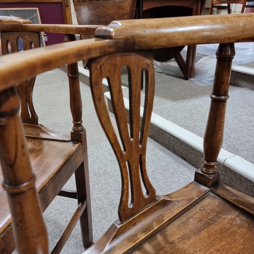 208 - A pair of 18th century elm corner chairs, 56cm sq to end of arms, height 80cm