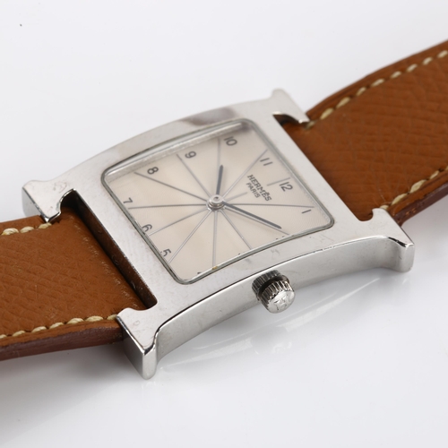 1002 - HERMES - a stainless steel Heure H quartz wristwatch, ref. HH1.510, silvered engine turned sunburst ... 