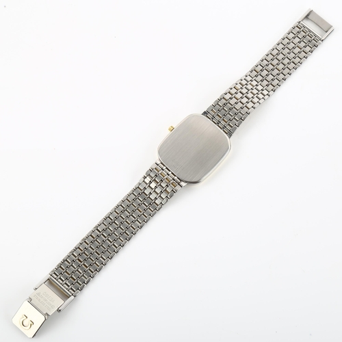 1012 - OMEGA - a gold plated stainless steel De Ville quartz bracelet watch, ref. 1417, cream dial with Rom... 