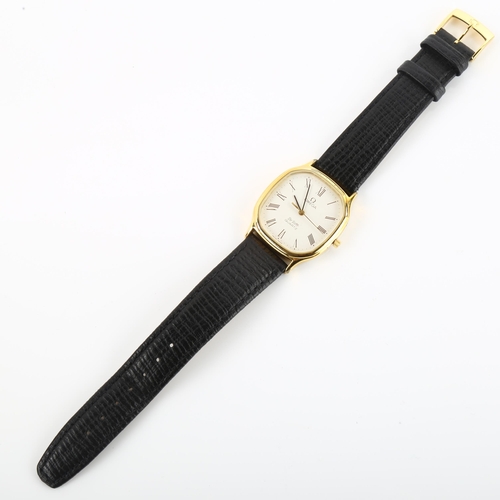 1013 - OMEGA - a gold plated stainless steel De Ville quartz wristwatch, white dial with Roman numeral hour... 