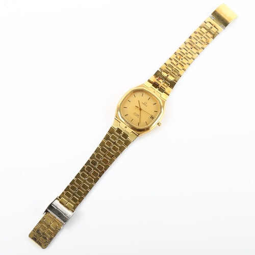 1019 - OMEGA - a gold plated stainless steel De Ville quartz bracelet watch, ref. 1332, champagne dial with... 