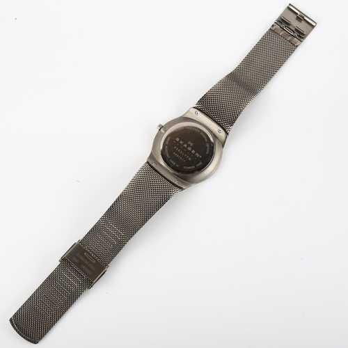 1029 - SKAGEN - a titanium quartz bracelet watch, ref. 956XLTTN, blue dial with white baton hour markers, s... 