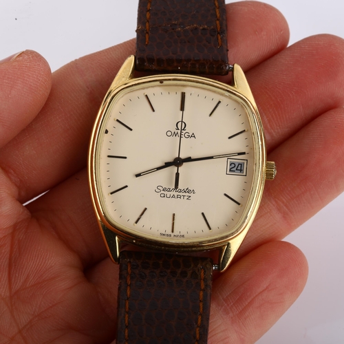 1035 - OMEGA - a gold plated stainless steel Seamaster quartz wristwatch, ref. 196.0280, circa 1980, cream ... 