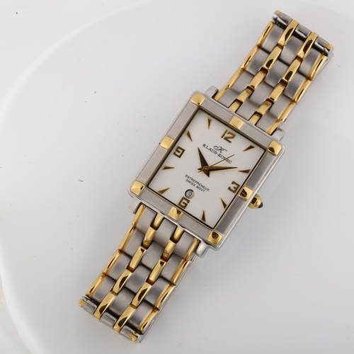 1042 - KLAUS-KOBEC - a gold plated stainless steel Entrepreneur quartz bracelet watch, silvered dial with g... 