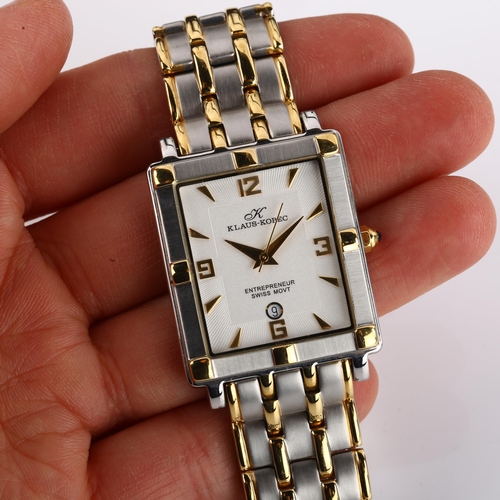 1042 - KLAUS-KOBEC - a gold plated stainless steel Entrepreneur quartz bracelet watch, silvered dial with g... 