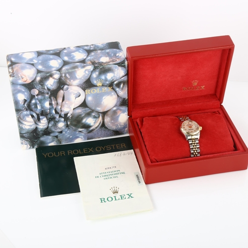 1045 - ROLEX - a lady's bi-metal Datejust automatic bracelet watch, ref. 69173, circa 1988, cream Rolex tex... 