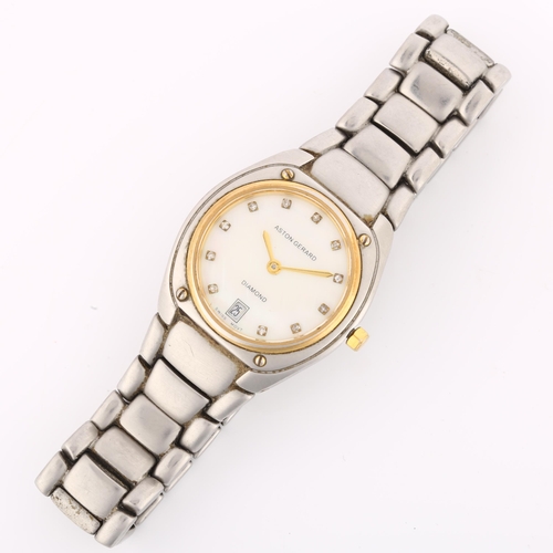 1047 - ASTON GERARD - a lady's stainless steel Diamond quartz bracelet watch, ref. 261267KL, mother-of-pear... 