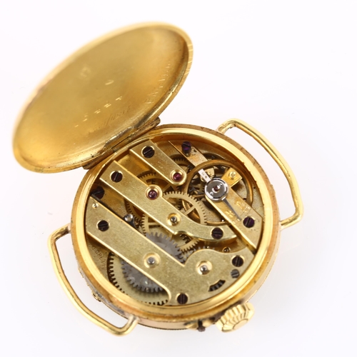 1050 - An Art Nouveau French 18k gold mechanical wristwatch head, by Schlussel G, silvered dial with Arabic... 