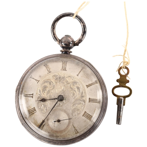 1062 - A 19th century silver-cased open-face key-wind pocket watch, by Lucas Brown of Glasgow, engraved sil... 