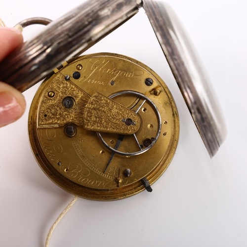 1062 - A 19th century silver-cased open-face key-wind pocket watch, by Lucas Brown of Glasgow, engraved sil... 