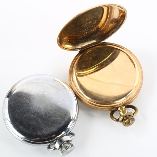 1066 - 2 pocket watches, comprising gold plated Waltham and chrome plated Smiths Empire, largest case width... 