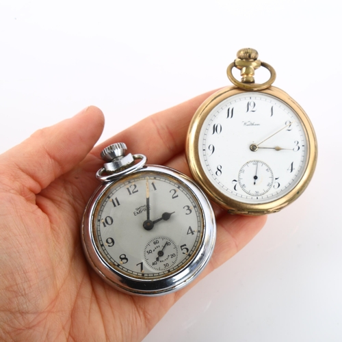 1066 - 2 pocket watches, comprising gold plated Waltham and chrome plated Smiths Empire, largest case width... 