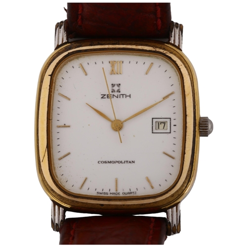 1067 - ZENITH - a mid-size gold plated stainless steel Cosmopolitan quartz wristwatch, ref. 19.0020.267, wh... 