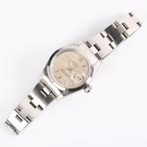 1072 - ROLEX - a lady's stainless steel Oyster Perpetual Date automatic bracelet watch, ref. 69160, circa 1... 