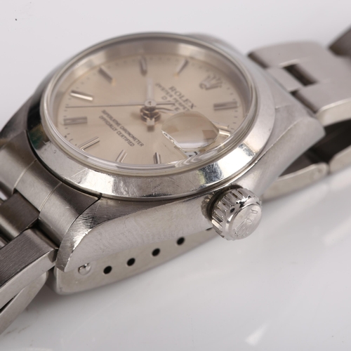 1072 - ROLEX - a lady's stainless steel Oyster Perpetual Date automatic bracelet watch, ref. 69160, circa 1... 