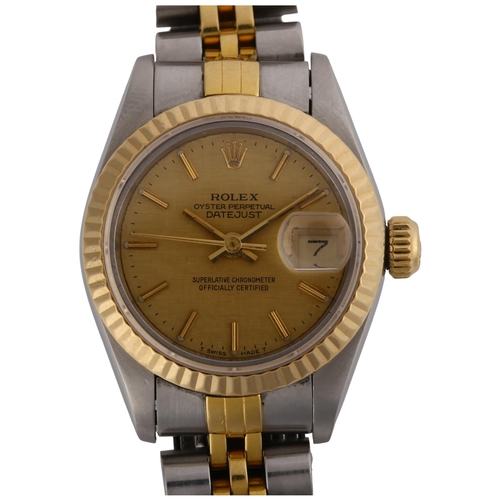 1073 - ROLEX - a lady's bi-metal Oyster Perpetual Datejust automatic bracelet watch, ref. 69173, circa 1991... 