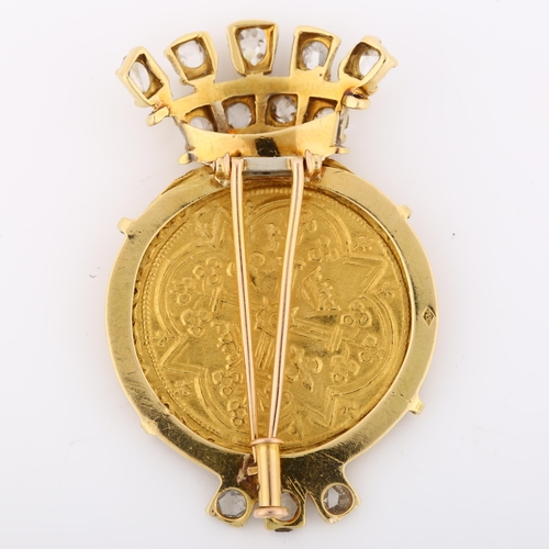 1102 - A French Charles V (The Wise) (1364 - 80 AD) gold Franc a pied coin, in unmarked French gold brooch ... 