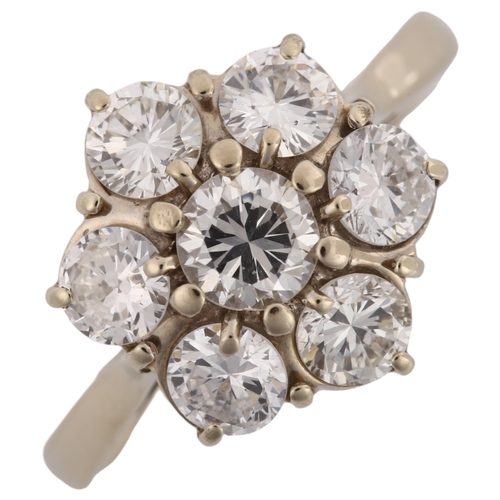 1109 - A late 20th century 18ct white gold seven stone diamond cluster flowerhead ring, set with modern rou... 