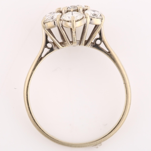 1109 - A late 20th century 18ct white gold seven stone diamond cluster flowerhead ring, set with modern rou... 