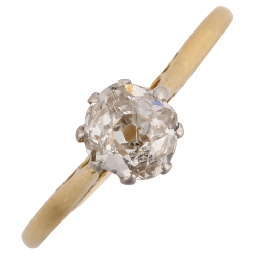 1117 - An 18ct gold 0.6ct solitaire diamond ring, claw set with old European-cut diamond, colour approx J/K... 