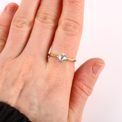 1117 - An 18ct gold 0.6ct solitaire diamond ring, claw set with old European-cut diamond, colour approx J/K... 