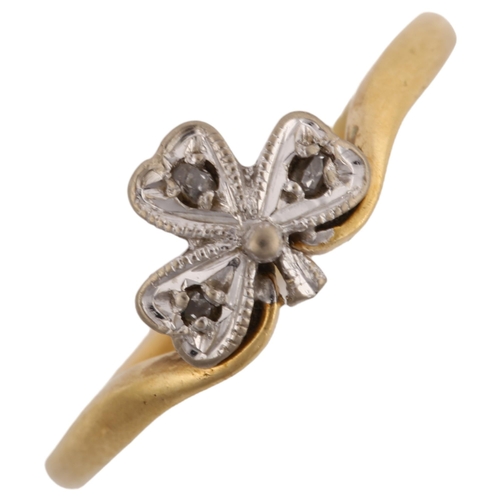 1120 - An early 20th century 18ct gold diamond shamrock ring, set with rose-cut diamonds, setting height 6.... 