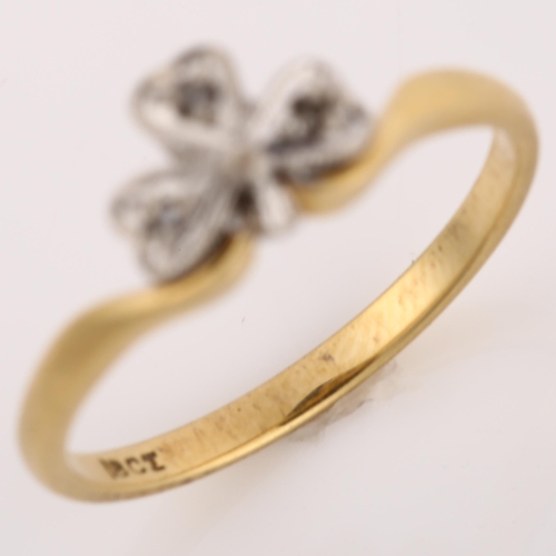 1120 - An early 20th century 18ct gold diamond shamrock ring, set with rose-cut diamonds, setting height 6.... 