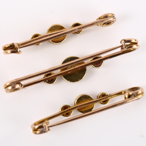 1126 - A cased set of Antique lady's lingerie pins, unmarked rose gold settings with blister pearl and garn... 