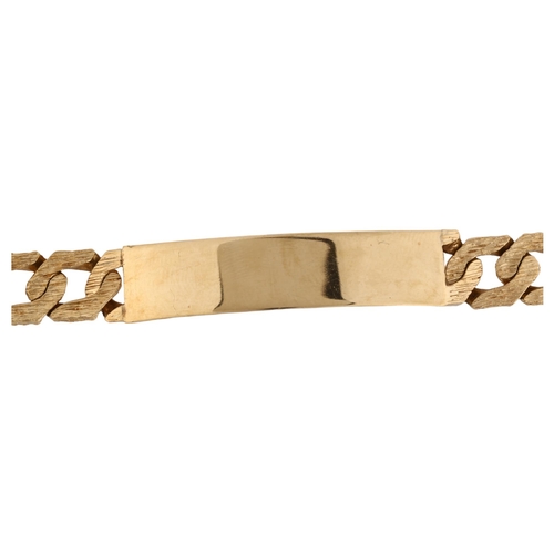 1143 - A late 20th century 9ct gold identity bracelet, with textured flat curb links, maker's marks R Co, h... 