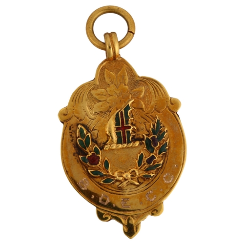 1144 - An early 20th century 9ct gold enamel Lawton Cup Winner's medal, by Fattorini & Sons, hallmarks Birm... 