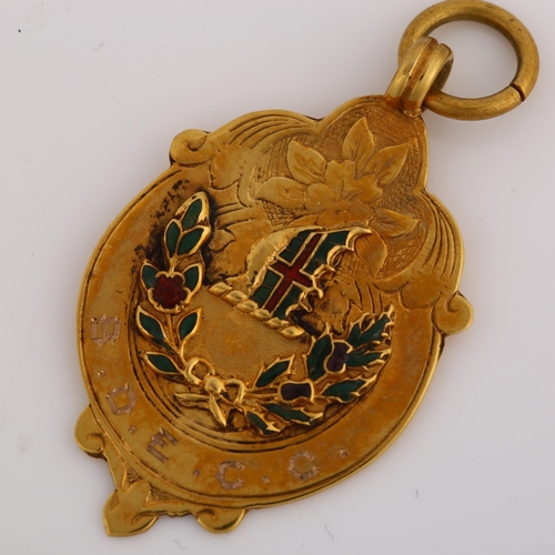 1144 - An early 20th century 9ct gold enamel Lawton Cup Winner's medal, by Fattorini & Sons, hallmarks Birm... 