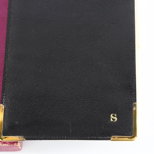 1153 - ASPREY - a Vintage 9ct gold-mounted black leather notepad, hallmarks London 1971, 14.5cm x 9cm, boxe... 