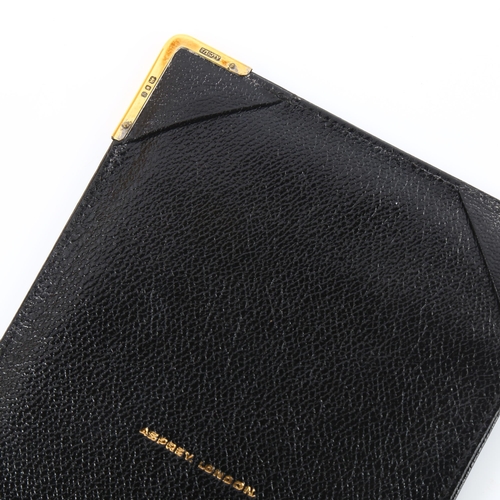 1153 - ASPREY - a Vintage 9ct gold-mounted black leather notepad, hallmarks London 1971, 14.5cm x 9cm, boxe... 