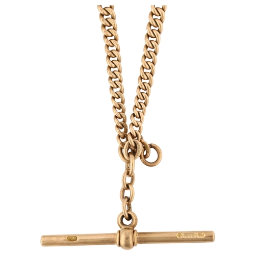 1157 - An early 20th century 9ct gold graduated curb link double Albert chain necklace, with 9ct T-bar and ... 