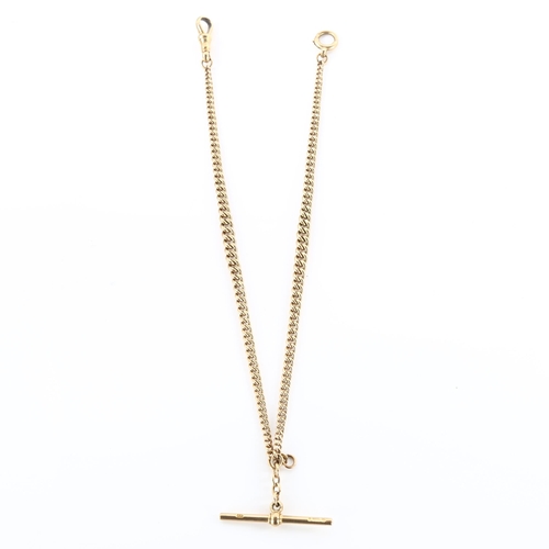 1157 - An early 20th century 9ct gold graduated curb link double Albert chain necklace, with 9ct T-bar and ... 