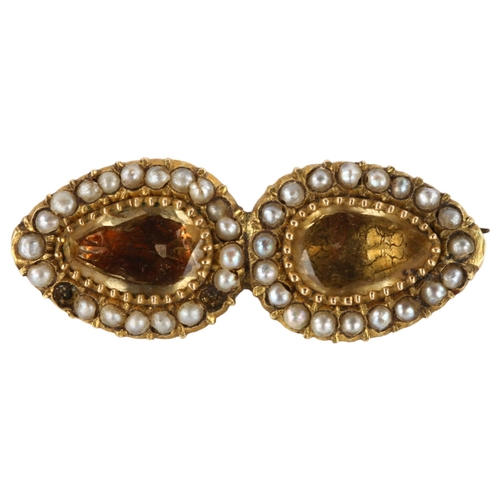 1168 - A Georgian pearl and paste brooch, unmarked yellow metal closed-back settings with foil-back paste, ... 