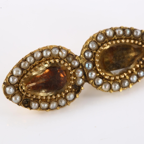 1168 - A Georgian pearl and paste brooch, unmarked yellow metal closed-back settings with foil-back paste, ... 