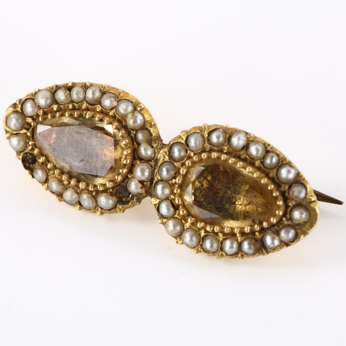 1168 - A Georgian pearl and paste brooch, unmarked yellow metal closed-back settings with foil-back paste, ... 