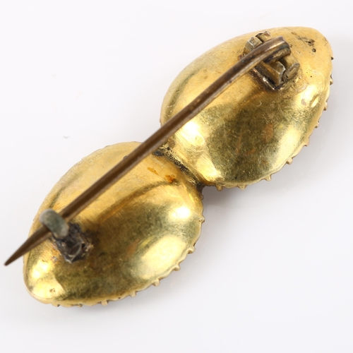 1168 - A Georgian pearl and paste brooch, unmarked yellow metal closed-back settings with foil-back paste, ... 