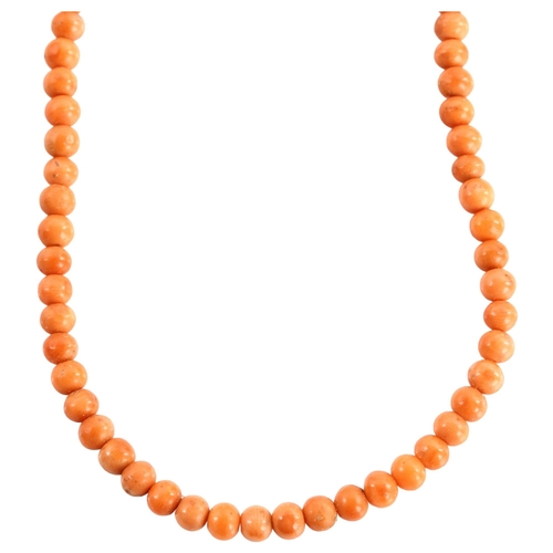 1175 - An Antique coral bead necklace, bead diameter 5.5cm, necklace length 50cm, 22.5g