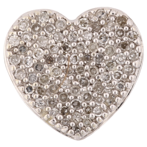 1191 - A modern 9ct white gold diamond heart pendant, pave set with single-cut diamonds, total diamond cont... 